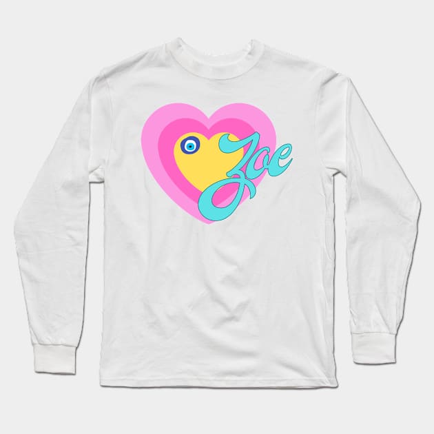 Zoe in Colorful Heart Illustration Long Sleeve T-Shirt by jetartdesign